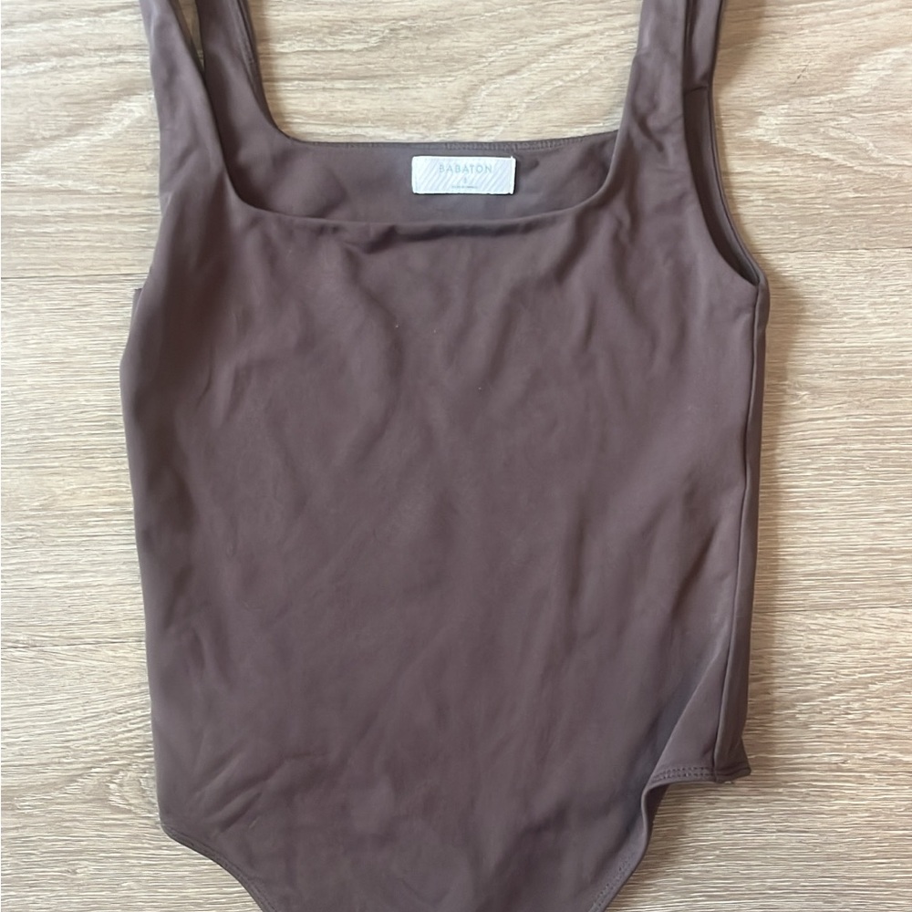 Babaton Brown Square-Neck Tank Bodysuit